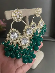 Anouk Gold-Plated Artificial Stones & beaded Floral Shaped Drop Earrings