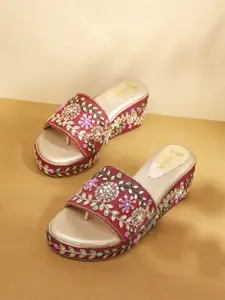 V-WALK Women Embellished Synthetic Leather Wedge Regular Heel Sandals