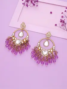 DIVASTRI Kundan Gold-Plated Teardrop Shaped Artificial Pearls and Stone Drop Earrings