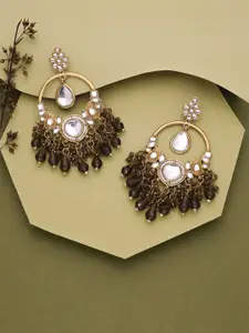 DIVASTRI Gold-Plated Artificial Stone & Pearls Studded & Beaded Contemporary Drop Earrings