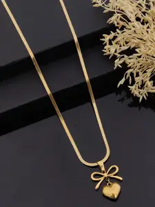 ANJNI CREATION Stainless Steel 18K Gold-Plated Bow Heart Minimal Necklace