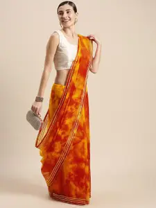 Geroo Jaipur Yellow & Red Tie and Dye Embellished Gotta Patti Organza Saree