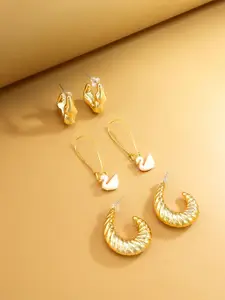 aadita Set Of 3 Gold-Plated Crescent Shaped Half Hoop Earrings
