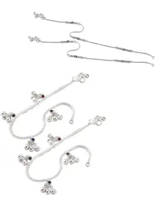 Heer Collection Set Of 2 Artificial Stones Studded Anklets