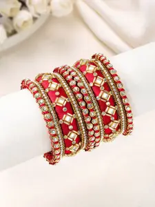 Peora Set Of 10 Gold-Plated Kundan Studded Chuda Bangles