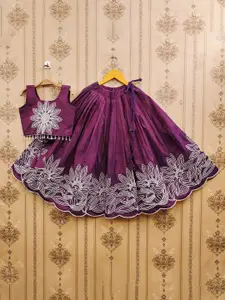BAESD Girls Embroidered Thread Work Ready to Wear Art Silk Lehenga & Choli