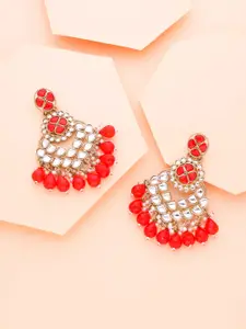 DIVASTRI Gold-Plated Contemporary Shaped Artificial Beads Drop Earrings