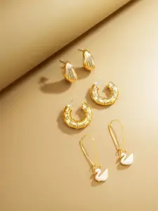 aadita Set Of 3 Gold-Plated Crescent Shaped Half Hoop Earrings