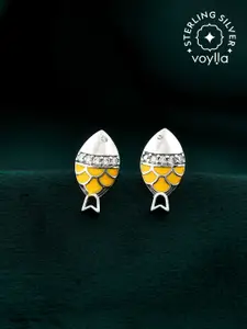 Studio Voylla Sterling Silver Artificial Stones Studded Rhodium-Plated Animal Shape Studs