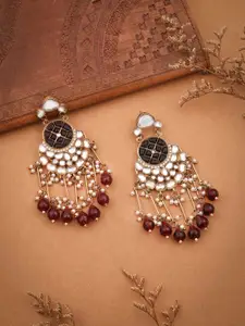 Anouk Gold-Plated Artificia Beaded Crescent Shaped Drop Earrings