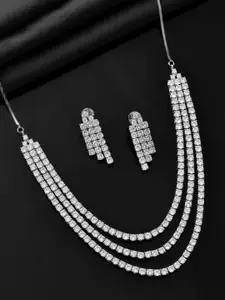 Voylla Sparkling Elegance Celestia Gleam Layered American Diamond Necklace Set