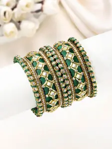 Peora Set Of 10 Gold-Plated Kundan Studded Chuda Bangles