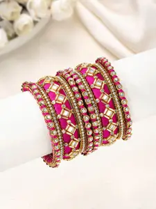 Peora Set Of 10 Gold-Plated Kundan Studded Chuda Bangles