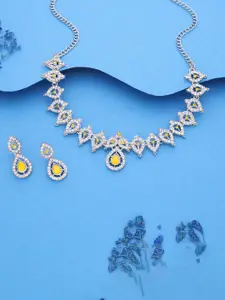 DIVASTRI Silver-Plated American Diamond Studded Choker Necklace Set with Stud Earrings