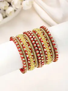 Peora Set Of 10 Gold-Plated Kundan Studded Chuda Bangles