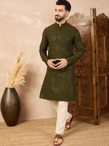 House of Pataudi Men Ethnic Motifs Printed Festive Straight Kurta