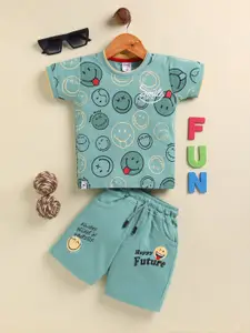 Annie Printed Round Neck Pure Cotton T-shirt With Shorts