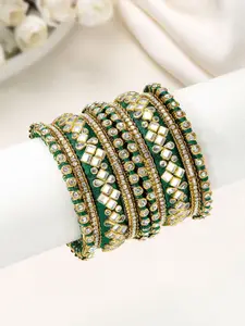 Peora Set Of 10 Gold-Plated Kundan Studded Chuda Bangles