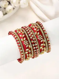 Peora Set Of 10 Gold-Plated Kundan Studded Chuda Bangles