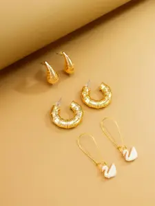 aadita Set Of 3 Gold-Plated Contemporary Shaped Half Hoop Earrings