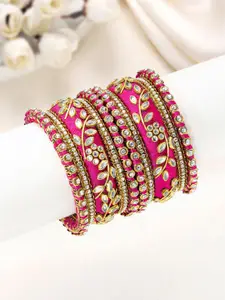 Peora Set Of 10 Gold-Plated Kundan Studded Chuda Bangles