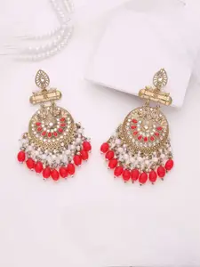 DIVASTRI Gold-Plated Artificial Pearls Beaded Contemporary Chandbali Earrings