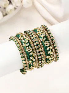 Peora Set Of 10 Gold-Plated Kundan Studded Chuda Bangles