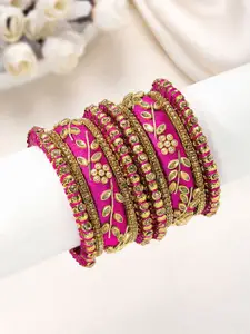 Peora Set Of 10 Gold-Plated Kundan Studded Chuda Bangles