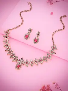 DIVASTRI Gold-Plated American Diamond Studded Choker Necklace Set with Stud Earrings