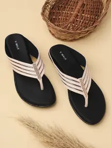 V-WALK Women Elegant Slip-On Sandals with Embellished Strap One Toe Flats