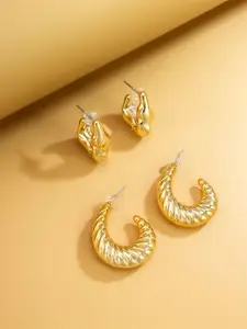 aadita Set Of 2 Gold-Plated Contemporary Shaped Half Hoop Earrings