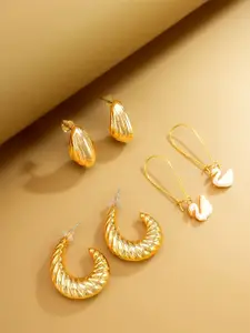 aadita Set Of 3 Gold-Plated Crescent Shaped Half Hoop Earrings