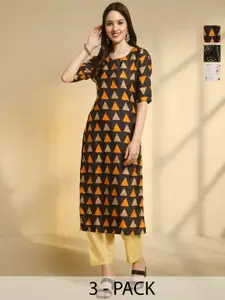 Anouk Rustic Selection Of 3 Geometric Printed Round Neck Straight Kurtas