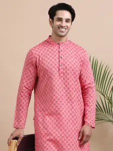 TATTVA Geometric Printed Band Collar Cotton Straight Kurta