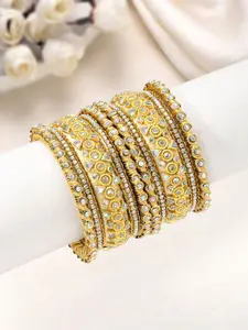 Peora Set Of 10 Gold-Plated Kundan Studded Chuda Bangles