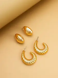 aadita Set Of 2 Gold-Plated Crescent Shaped Half Hoop Earrings