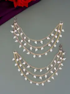 PRIVIU Gold-Plated 3-Layered Beads & Jhumki Spherical Shaped Drop Ear Cuff