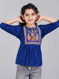 DMP FASHION Girls Ethnic Motifs Printed Tie-Up Neck A-Line Top