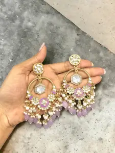 Anouk Gold-Plated Artificial Stones & beaded Contemporary Shaped Drop Earrings