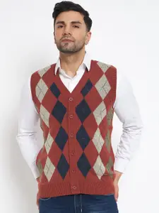 Duke Men Geometric Printed Cardigan Sweater