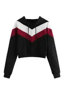 FUNKY MONKEY Girls Colourblocked Cotton Hooded Sweatshirt