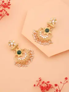 DIVASTRI Gold-Plated Artificial Stones Studded & Beaded Contemporary Chandbalis