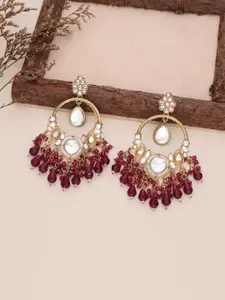 DIVASTRI Gold-Plated Artificial Stone Studded & Pearls Beaded Circular Drop Earrings