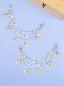 PRIVIU Gold-Plated 3-Layered Beads & Jhumki Dome Shaped Drop Ear Cuff