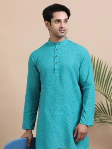 TATTVA Abstract Printed Band Collar Cotton Straight Kurta