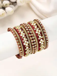 Peora Set Of 10 Gold-Plated Kundan Studded Chuda Bangles