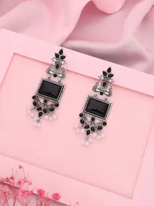 DIVASTRI DIVASTR Silver-Plated Oxidised Contemporary Shaped Pearls Drop Earrings
