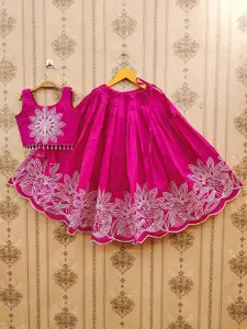 BAESD Girls Embroidered Thread Work Foil Print Ready to Wear Lehenga &