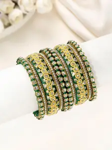 Peora Set Of 10 Gold-Plated Kundan Studded Chuda Bangles