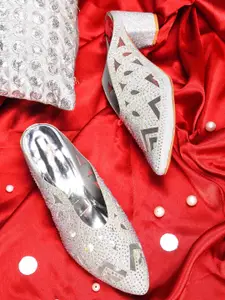 Froh Feet Women Embellished Pointed Toe Block Heels Mules